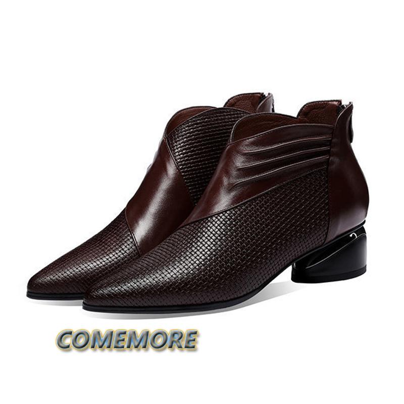 Ретро кожаные ботинки женские формальные осенние офисные туфли 2025 модные женские ботильоны на низком каблуке с острым носком большой размер 41