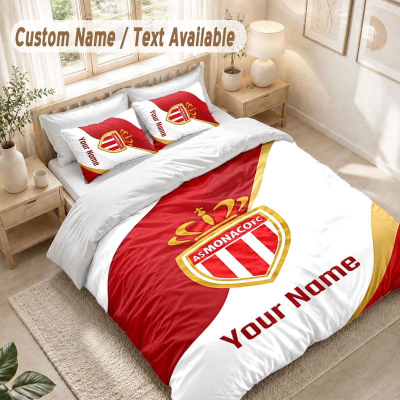 Custom Name Bedding Set 3 PiecesMonaco FC Print Duvet Cover + 2 Pillowcases Soft Bed Decor