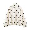 Womens Polka Dot Bomber Jacket Long Sleeve Stand Collar Loose Fit Casual Outerwear