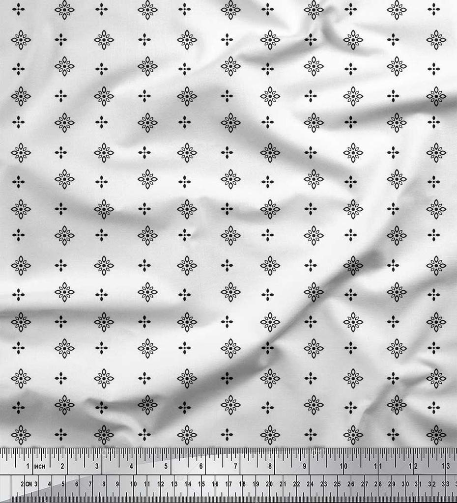Soimoi Japan Crepe Satin Fabric Black Small Motif Shirting Printed Craft Fabric by the Metre 42 Inch