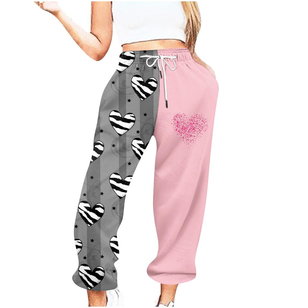 Женские повседневные модные повседневные брюки с принтом на День святого Валентина Брюки с завязками на шнурке
