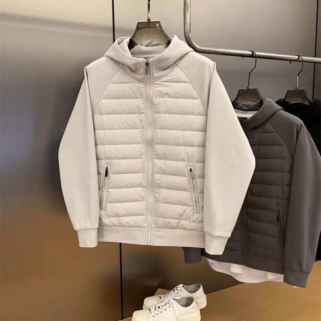 Retro Autumn Winter Hooded Jacket Men Cotton Padded Spliced Coat Lightweight Warm Outwear Casual Solid Fashion Thicken Coat New