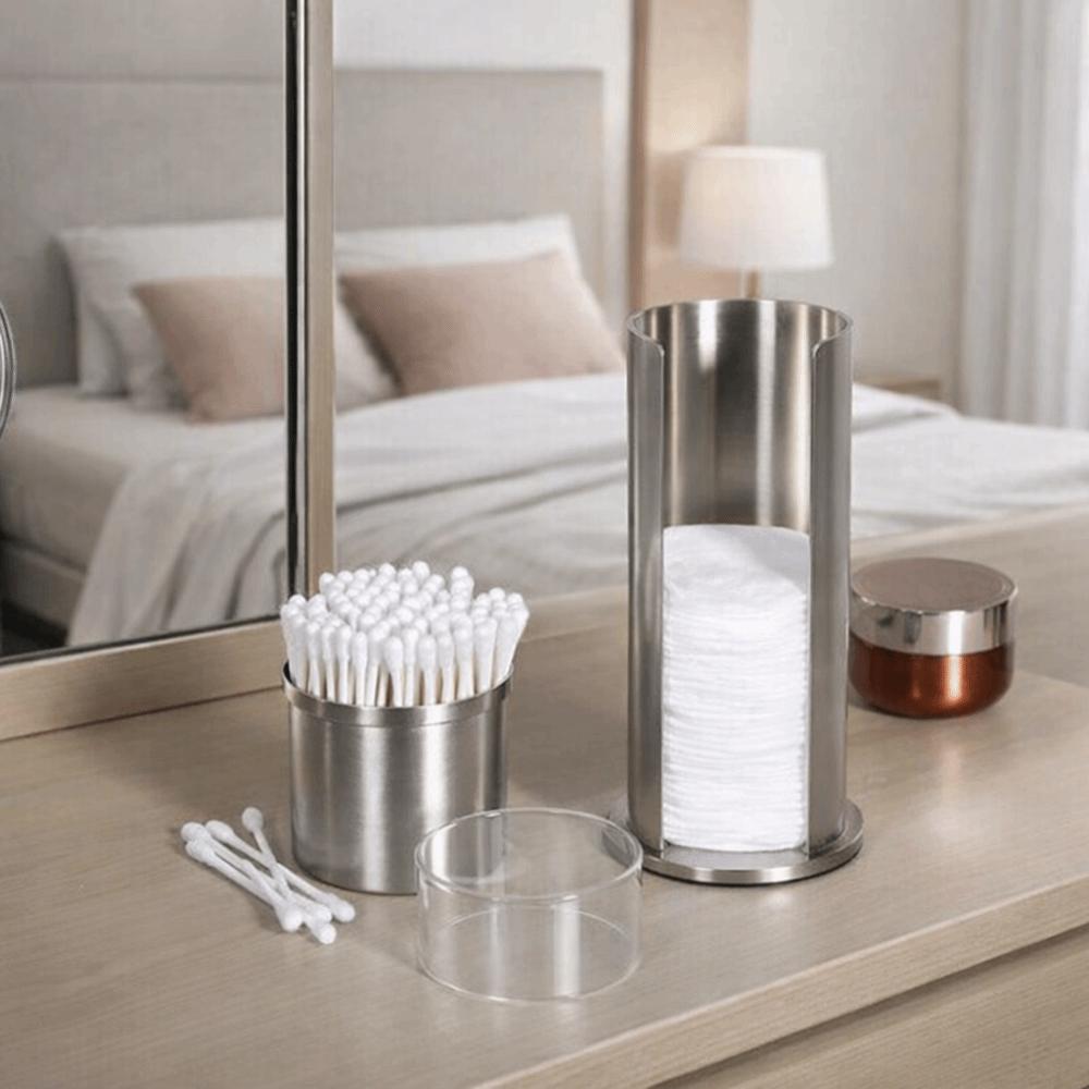 Double Layer Cotton Swab Storage Box Round Cotton Swab Holder Durable Pads Dispenser Q-tips