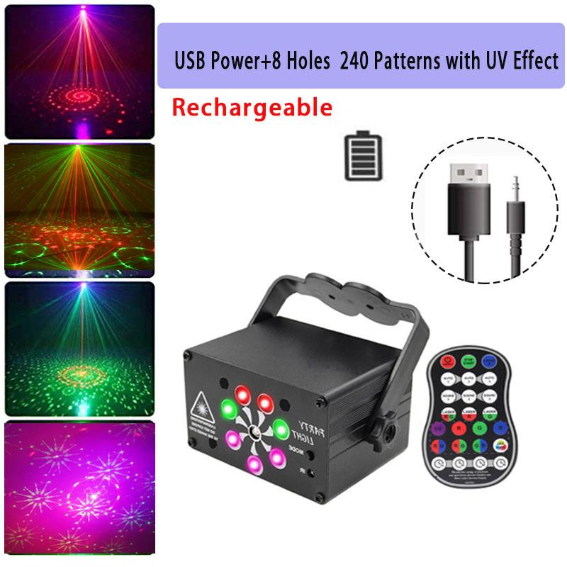 240 моделей RGB светодиодный сценический светильник USB аккумуляторная дискотека вечерние шоу УФ-эффект лазерный проектор лампа для домашней вечеринки Декор КТВ