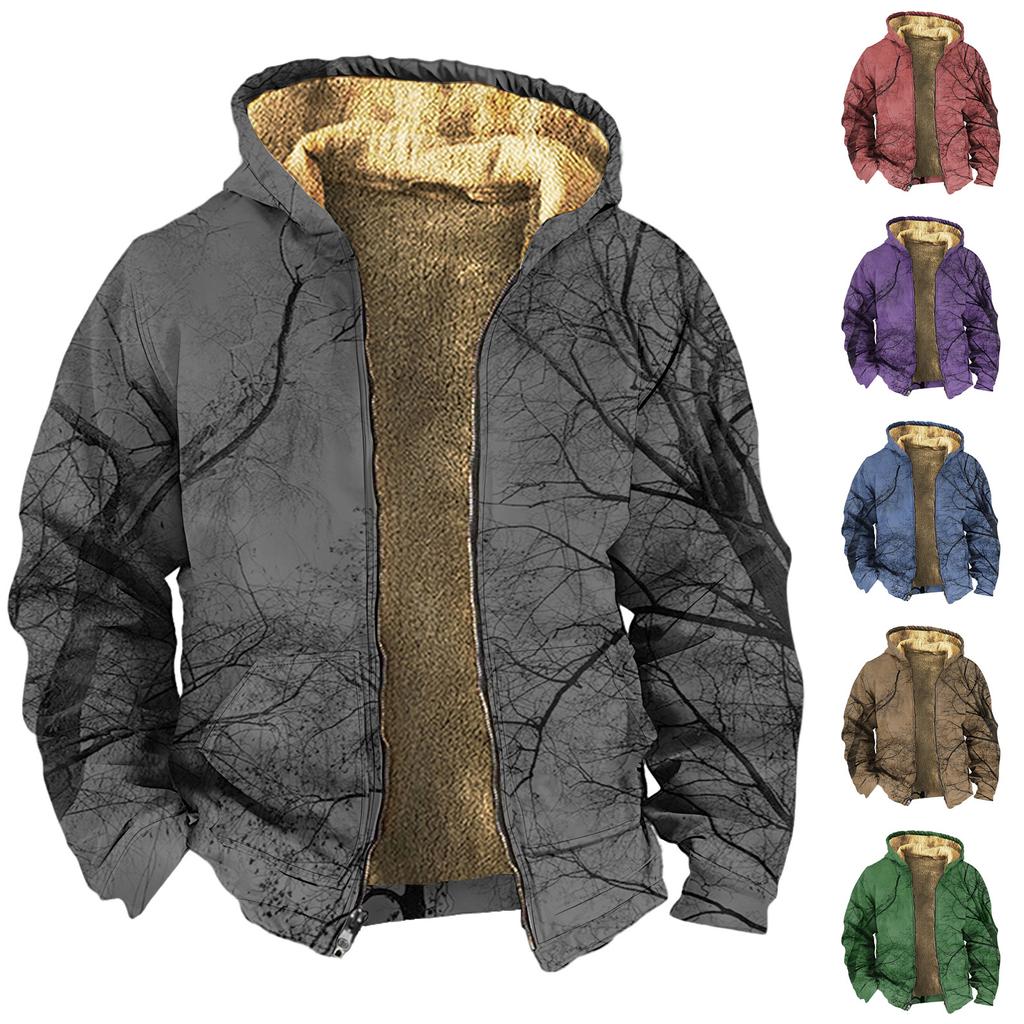 Мужская зимняя флисовая толстовка с капюшоном на молнии с накладным карманом, повседневная куртка