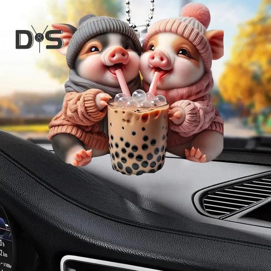 Акриловое мультяшное свинье, подвесное украшение с цепочкой из бисера, зеркало заднего вида, украшение в виде свиньи, брелок, рюкзак, подвеска в виде животного, подарок на день рождения