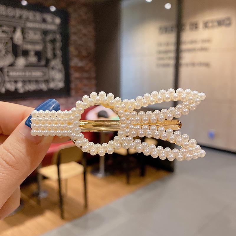 Корейская шпилька для волос со стразами и жемчугом для женщин: Элегантная боковая заколка для челки