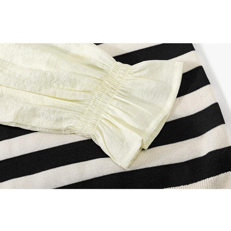 Женские топы с длинными рукавами и v-образным вырезом больших размеров, весенне-осенняя блузка, трикотаж в полоску