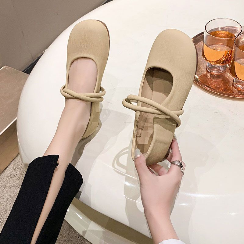 Single Shoes Women's 2025 New Summer French Shallow Mouth Soft-soled Flats Gentle Grandma Shoes Mary Jane Small Leather Shoes