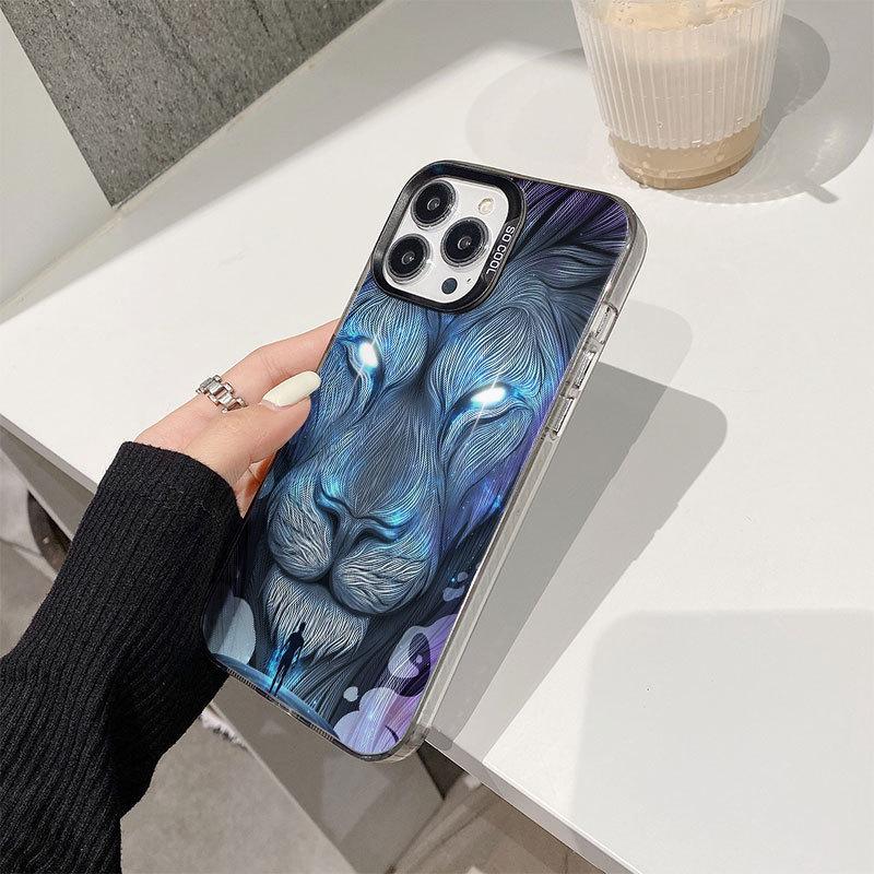 Модный Серебристый Чехол для iPhone Lion Brand для 14, 15, 16 Pro Max с Премиальной Отделкой