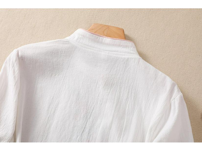 Ретро Дзен Чайная Пауза Женский Хлопковый Топ с Вышивкой - Рубашка с Коротким Рукавом в Китайском Стиле