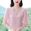 Solid Color Chiffon Shirt Women's New Summer V Neck Bottoming Top Seven-quarter Sleeve Sleeve Versatile Pullovers Chiffon Blouse
