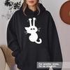 Ladies Spring Autumn Casual Hooded Long Sleeve Big Pocket Cat Printed Pullover Hoodies Sweatshirt Top