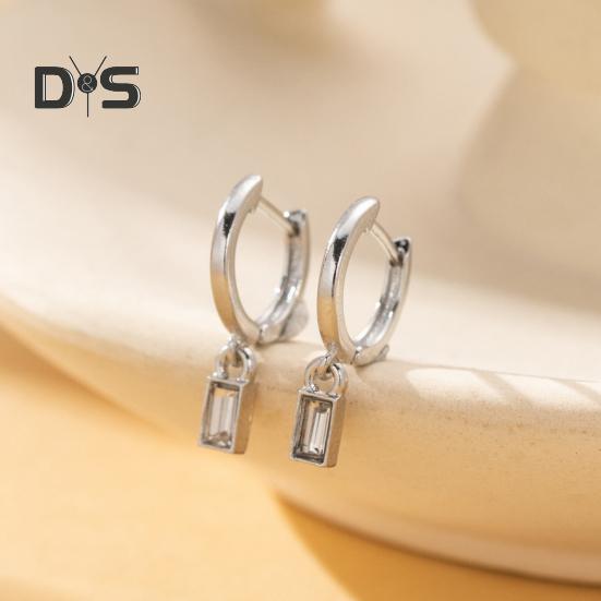 1 Pair Drop Earrings Geometric Cubic Zirconia Polished Metal Lightweight Huggie Earrings Smooth Surface Earrings for Daily Wear Party Dating
