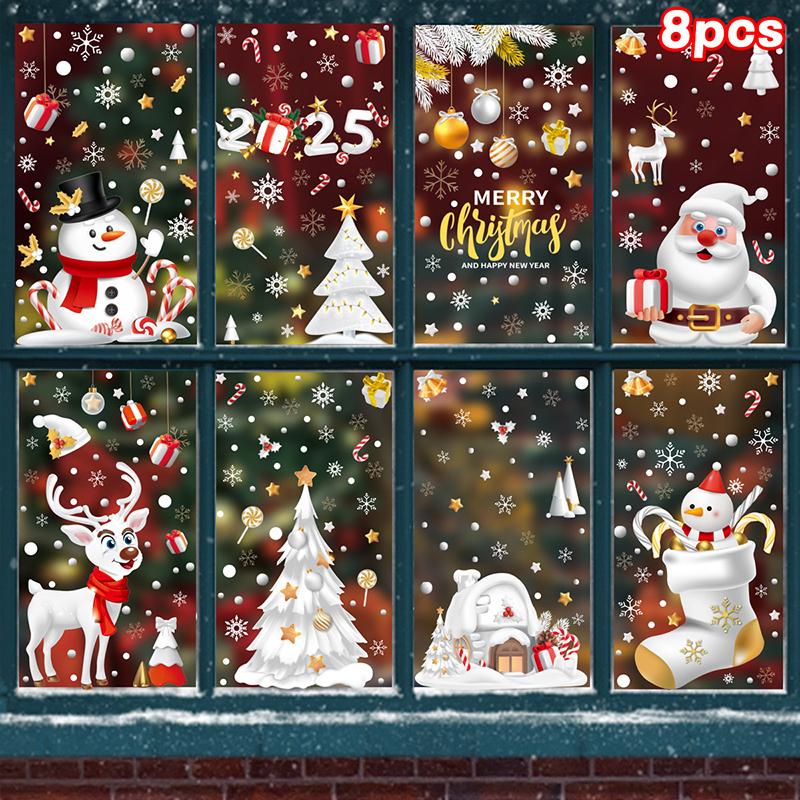 Christmas Candy Snow House Static Sticker, Christmas Glass Window Stickers, Christmas Window Stickers Decoration