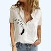 Женская мода с коротким рукавом, осенне-летняя повседневная футболка с воротником с лацканами, хлопковый льняной кардиган с принтом, блузки
