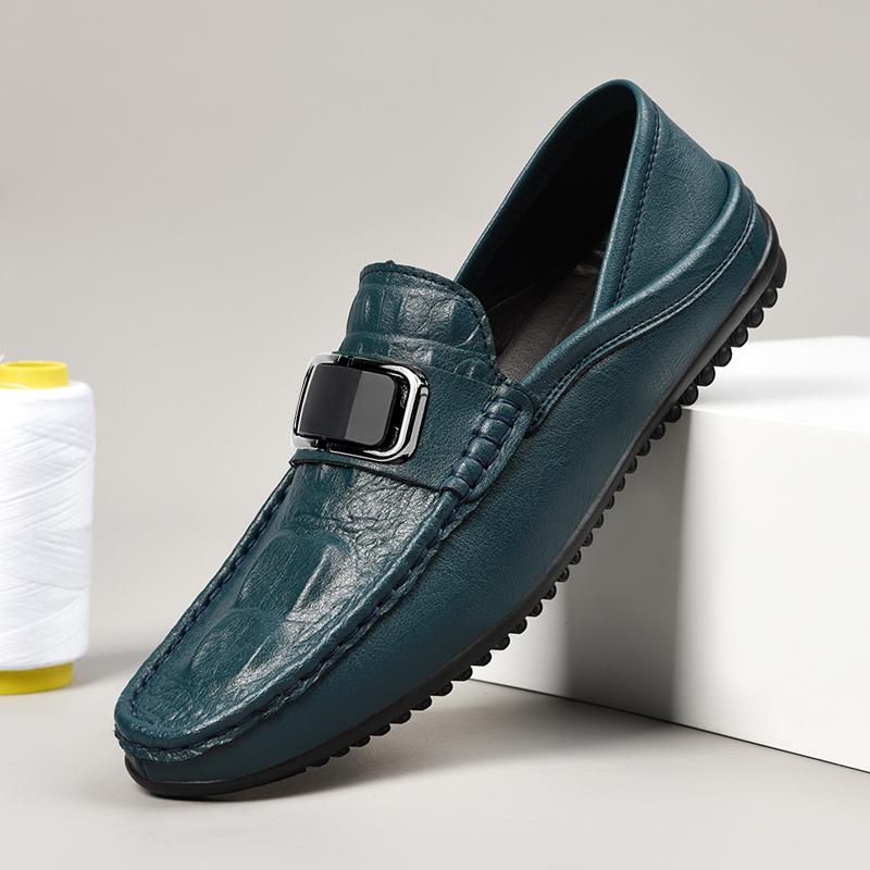 Brand Men Autumn Two-layer Leather Bean Shoes, Outdoor Breathable Spring Men Comfortable Soft Soled Slip On Casual Shoes