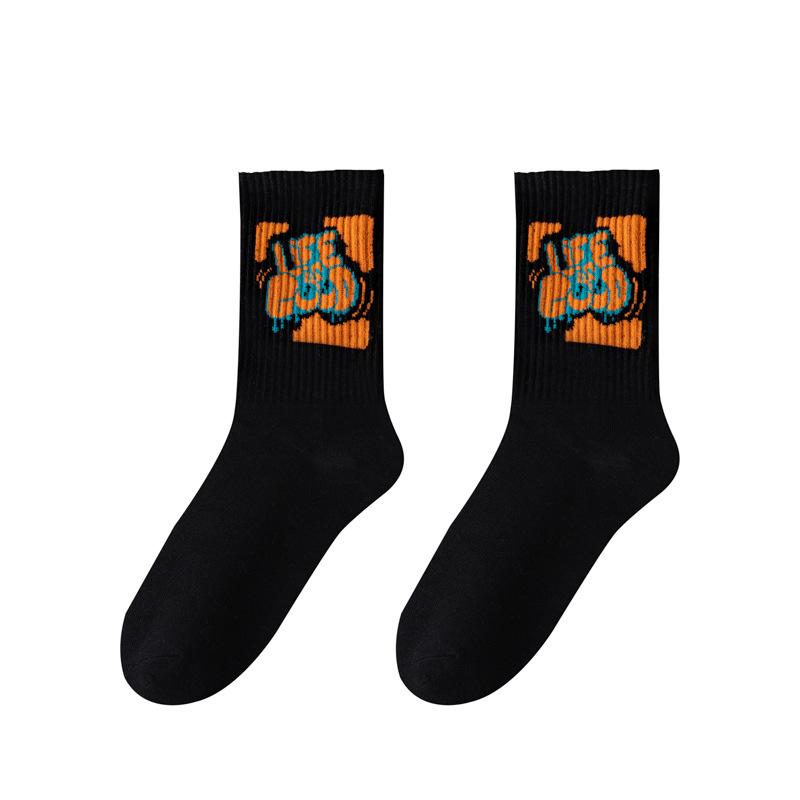 Multi-Size Men's Socks Black and White Long Tube High-Cut Versatile Student Style Autumn/Winter Sports Socks