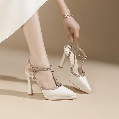 -10-сантиметровые туфли на тонком каблуке с заклепками, женские туфли с закрытой пяткой, босоножки на высоком каблуке, не утомляющие ноги, водонепроницаемые, на платформе, одинарные туфли