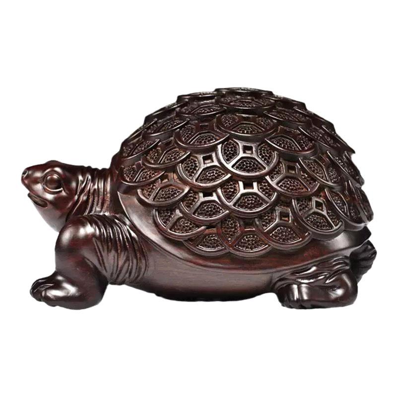 1PC Money Tortoise Solid Wood Carving Office Decoration Decor Home Wooden Animal Figurine Mini Crafts Propitious Gift