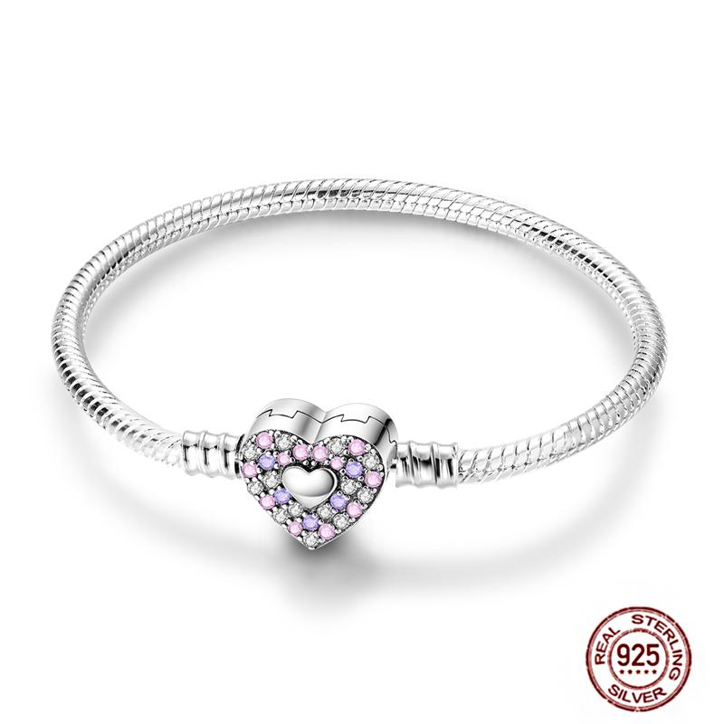 17-20CM Star Moon Bracelet 925 Copper Pink Heart Clover Charms Snake Chain Luminous Bracelet For Women DIY Birthday Zircon Gift