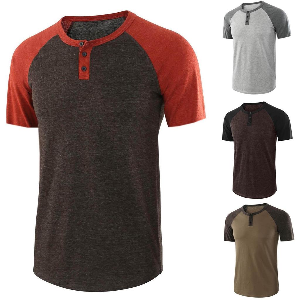 Men  Spring Summer Casual Slim Patchwork Short Sleeve T Shirt Top Blouse