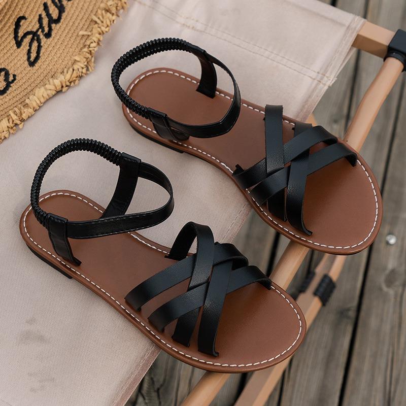 Summer New Women's Flat Bottom Roman Strap Sandals with Non Slip Rubber Soles Fashion Women's Shoes Size 36-43