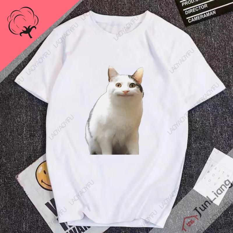 Хип-Хоп Милые Кошки Юмор Мужские Футболки Ха Кот Мем Короткий Рукав 100% Хлопок Y2k Мужская Одежда Уличная Одежда Смешные Подарки Манга