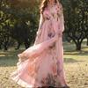 European and American autumn and winter long-sleeved dresses women's floral printing high-waisted pendulum elegant floor-mopping women's dresses