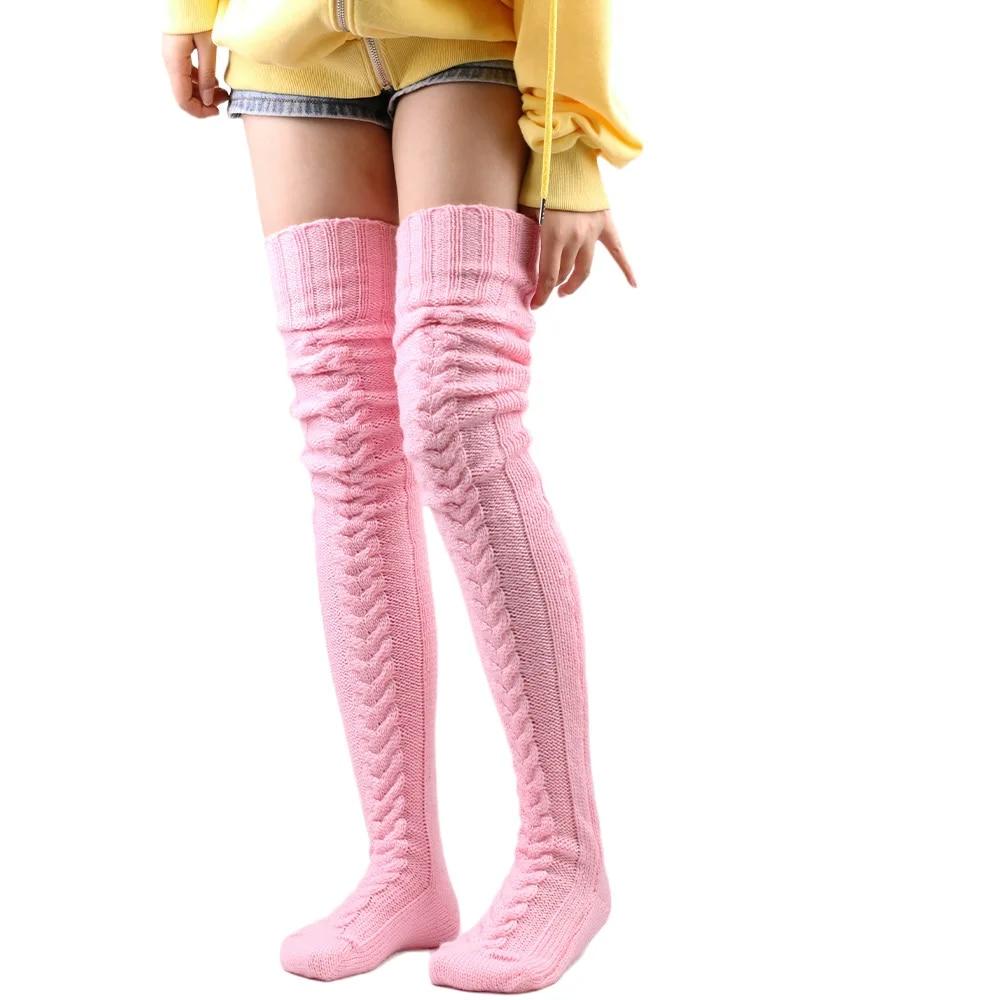 Women's Stockings Wool Foot Warmers Fashion Lady Stockings Cute Autumn Winter Solid Color Thigh-high Socks Acrylic Fibers