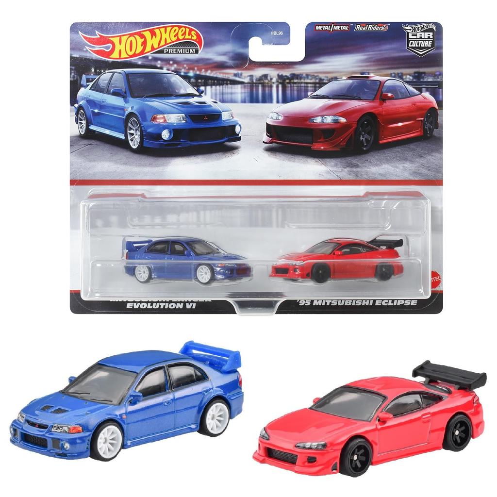 Hot Wheels Premium 2 Pack Mitsubishi Lancer Evolution VI Mitsubishi Eclipse Years Old and HKF59 / '95 [3 Up]