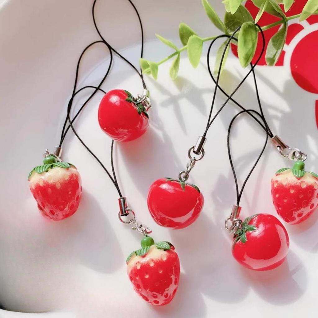 Acrylic Tomato Keychain Adorable Strawberry Bag Keyring Fruit Pendant Keychain, Bag, Mobile Phone Accessory, Birthday Gift