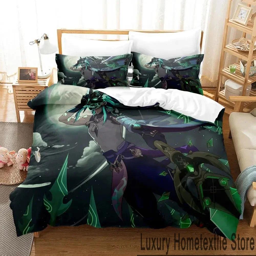 3D Genshin Impact Xiao Anime Bedding Set Duvet Cover Bed Set Quilt Cover Pillowcase Comforter king Queen Size Boys Adult Bedding Tool