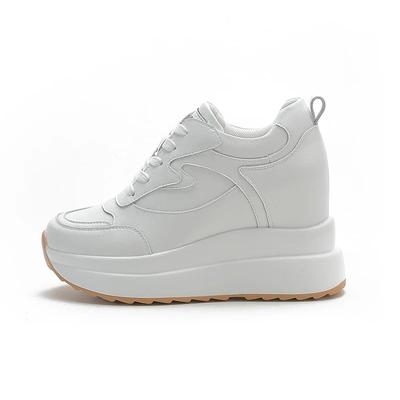 Новые Увеличенные на 10 см Кроссовки из Натуральной Кожи Туфли на Платформе Клиновидный Скрытый Каблук Теплые Меховые Кроссовки Женская Зимняя Обувь