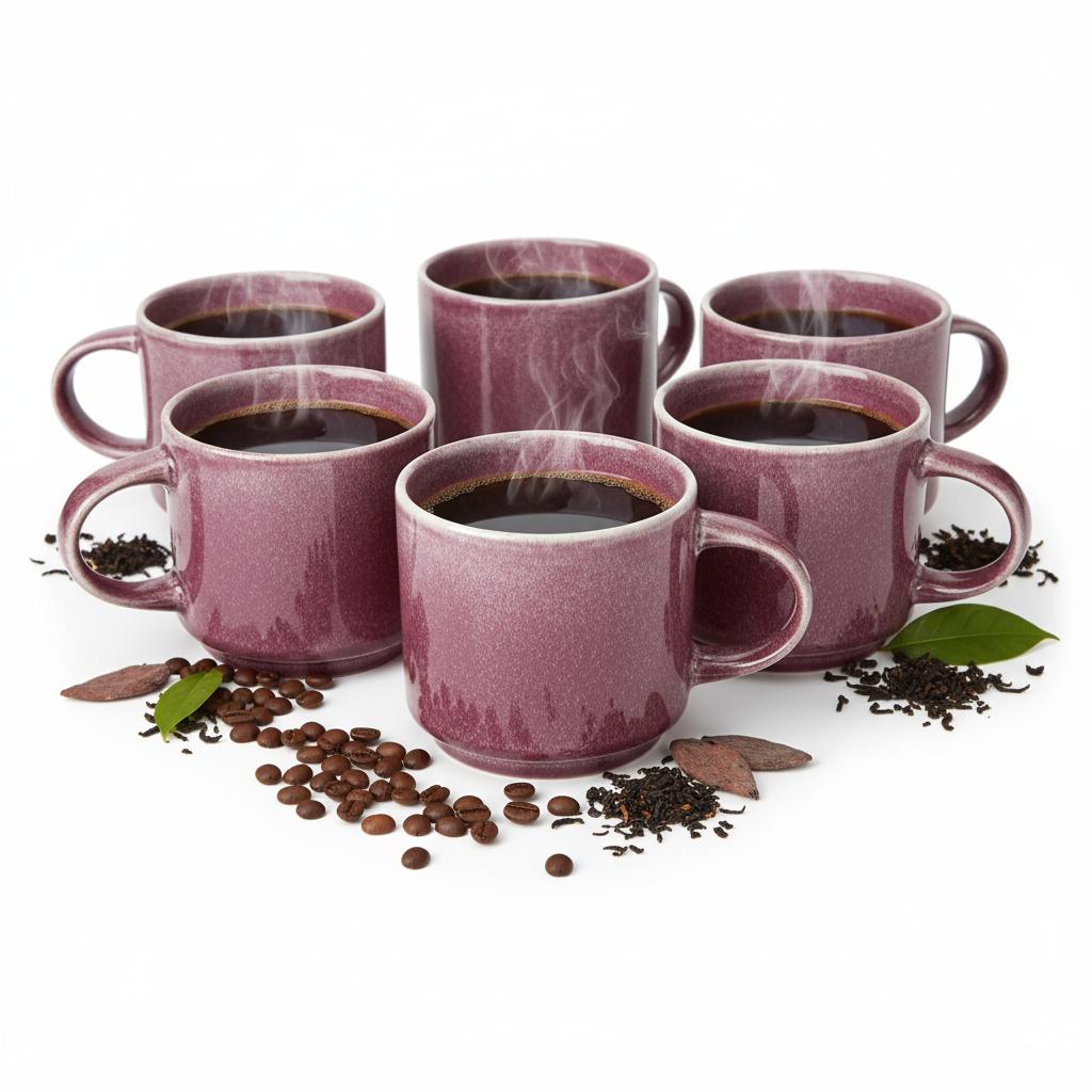 COFFEE TEA MUGS MUG SET 6 PIECES 350ml PURPLE-PLUM CERAMIC
