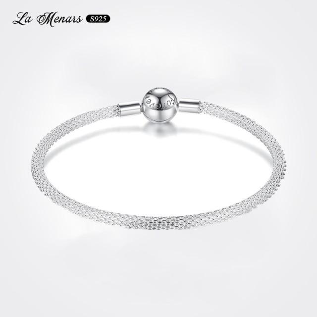 Unisex Genuine Silver Plating Round Clasp Bracelet Chain Wrist Fine Jewelry Diy Making Ornaments Fit Bead Charms