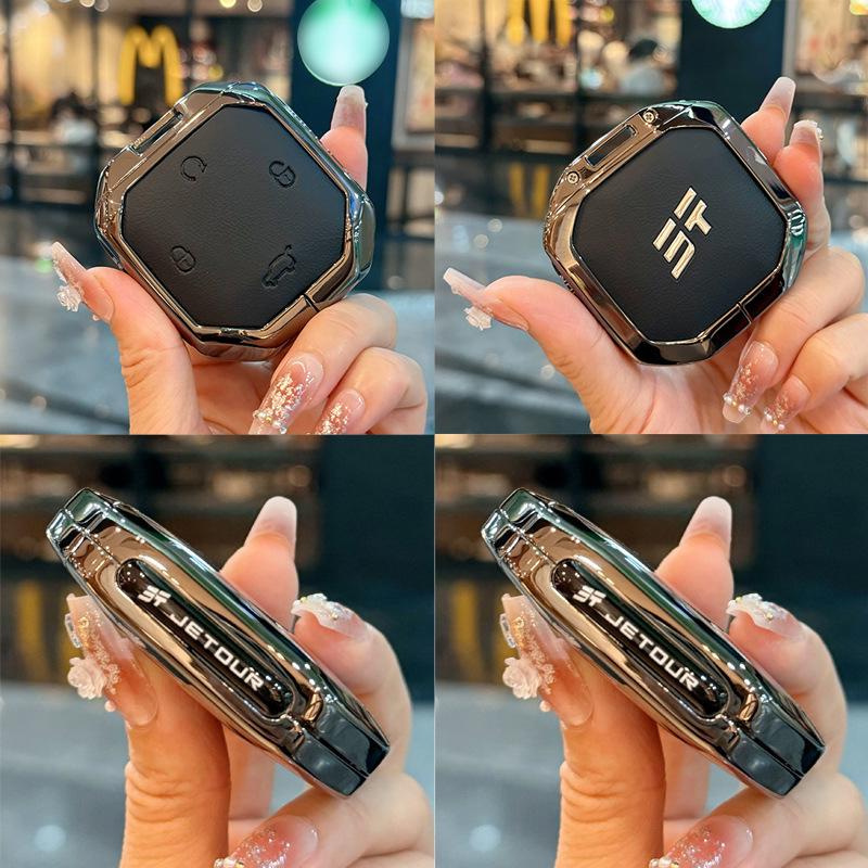 Кожаный чехол для ключа с металлическим зажимом для моделей Jetour Freedom 2024-2025