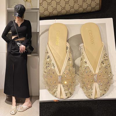 Модные резиновые тапочки с закрытым носком, блестящие шлепанцы, женские модные плоские желе, 2025, роскошные хрустальные женские туфли, женские тапочки