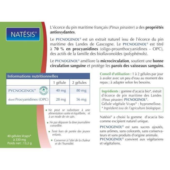 Natesis complément alimentaire pycnogenol - extrait d'écorce de pin français - 40 gélules - 40 mg