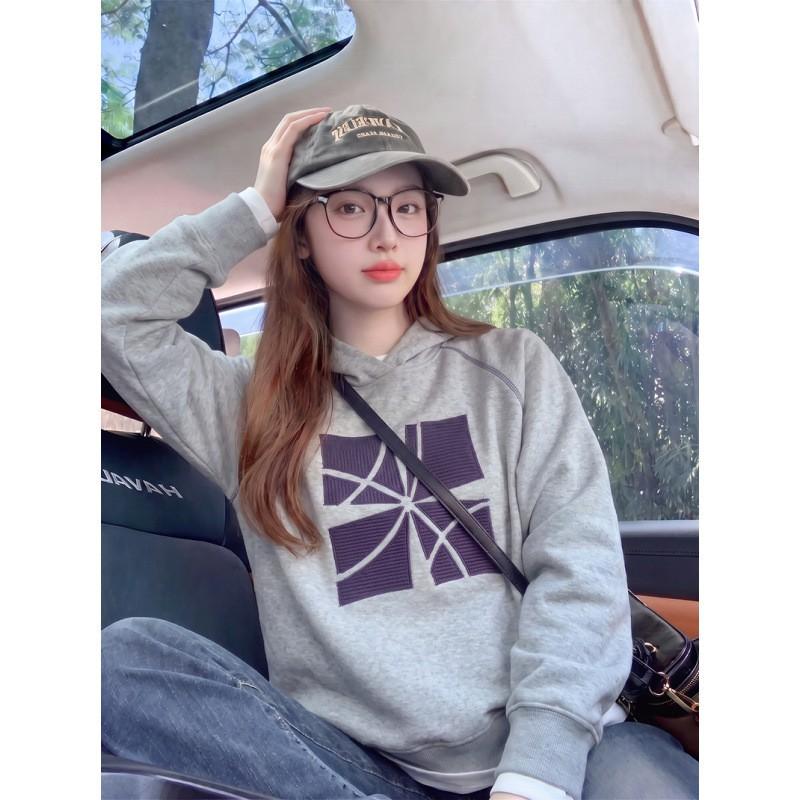 American Vintage Embroidered Hoodie Loose Fit Casual Couple Outerwear 2026 Fall Streetwear