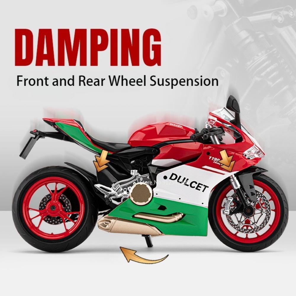 Scale 1:9 1199 V4S Motorcycle Car Model Toy Linkage Wheel Steering Shock Absorption Motorbikes Models Toys Kids Presents