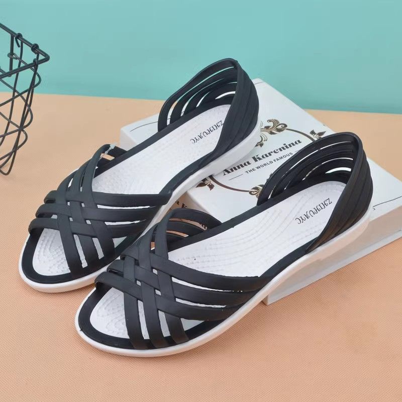 Летние женские сандалии с открытым носком, новые сандалии-желе на плоской подошве с кристаллами, женские нескользящие пластиковые сандалии для пляжа