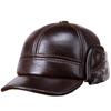 High Quality Leather Fur Hat Winter Outdoor Hat Cold-proof Old Man's Black Brown Leather Earring Bomber Hats