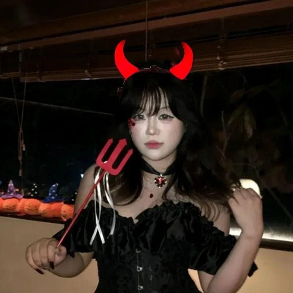 Red LED Light LED Headband Bull Horns Devil Hair Hoop Durable Party Headwear Cosplay Costume