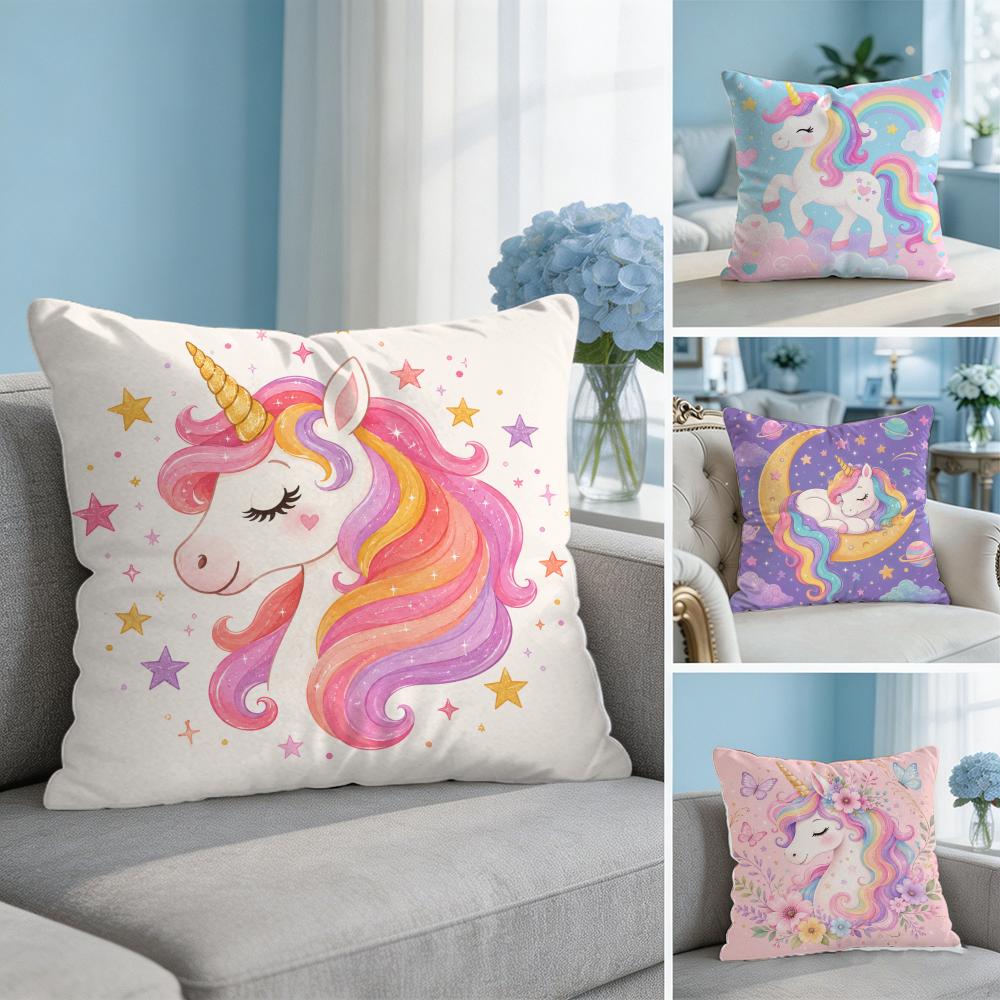 Unicorn Colorful Magical Cushion Cover Breathable Organic Cushion Covers Machine Washable Wrinkle-Resistant Soft Durable