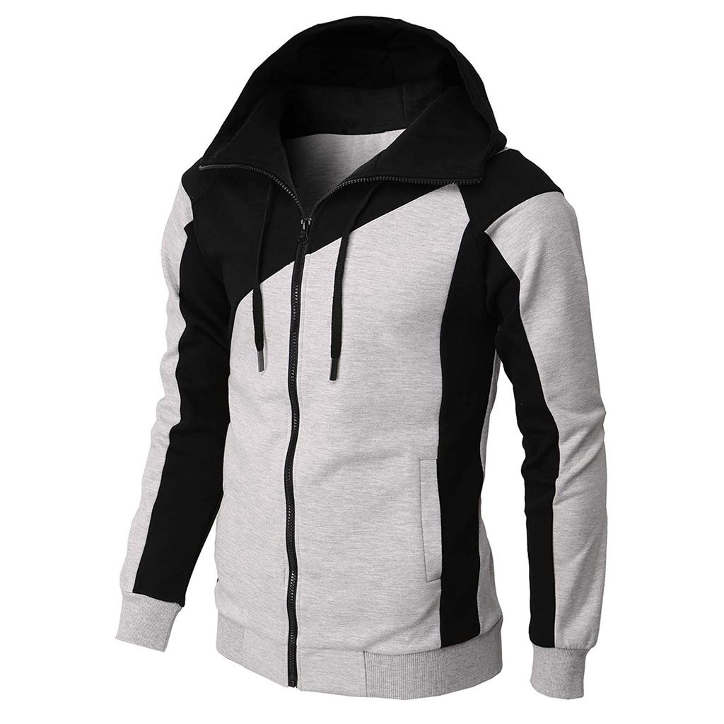 Men's Casual Sports Sweatshirt Long Sleeve Zipper Hooded Jacket Coat