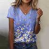 Summer V-neck 3D Flower Printed Top Fashionable Casual Elegant Short Sleeved Women's T-shirts