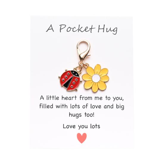 Цветок Удачи Карманное Объятие Брелок Вдохновляющий Бабочка/Пчела/Божья Коровка Цветок Брелок Шарм с Карточкой Подарки для Женщин Подруг Коллег