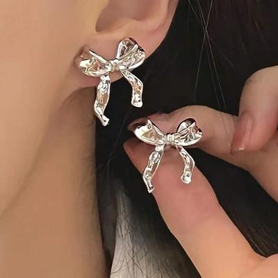 KADRUFI Корейские модные серьги-пусеты с бантом из ленты для женщин, милые серьги-гвоздики из металла с бантом, шарм для девушек, свадебные украшения в подарок