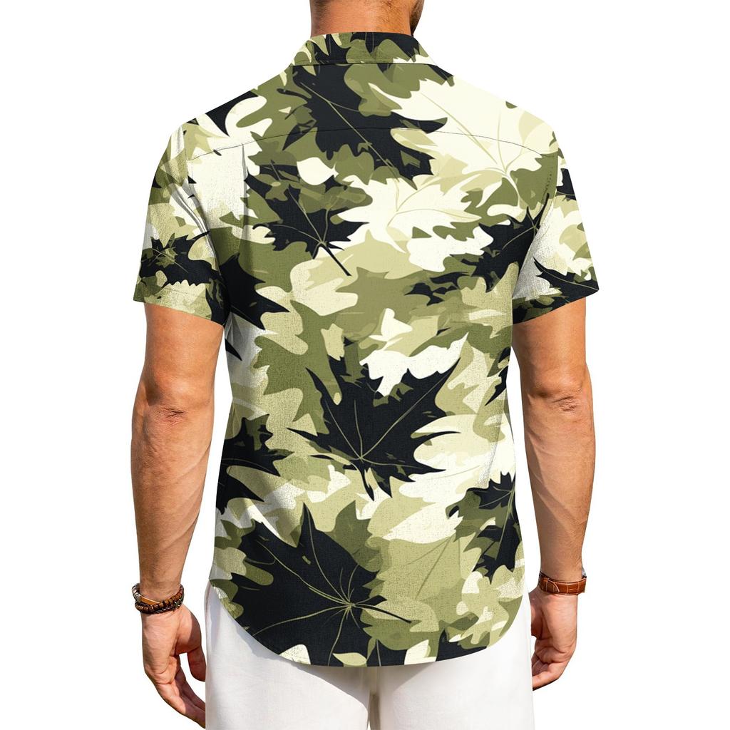 Men's Casual Loose Fit Hawaiian Print Short Sleeve Shirt Button Down Beach Vacation Shirt Lightweight Breathable Summer Top